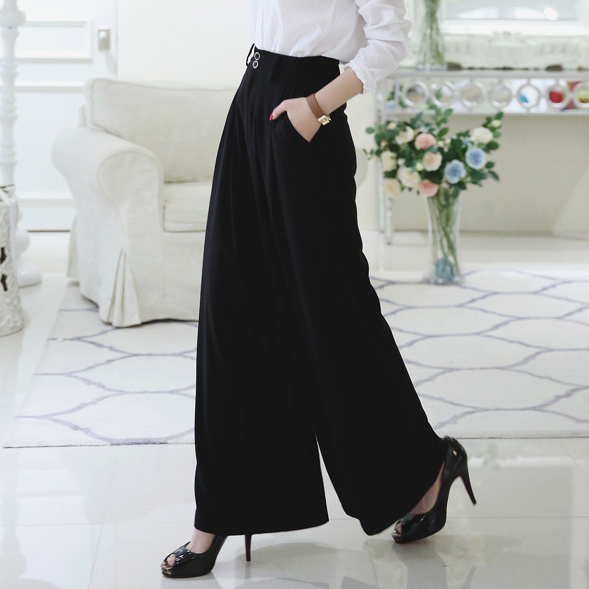 韩版正品春秋冬季大脚甩裤女裤垂坠直筒长裤大码高腰显瘦阔腿裤女