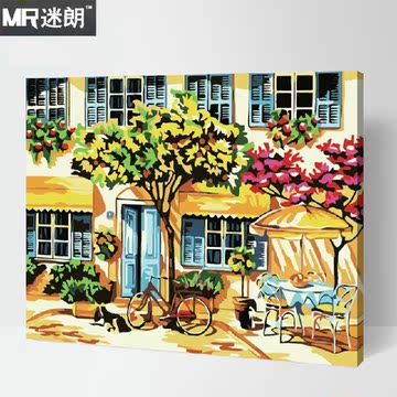 迷朗diy数字油画 风景花卉花草客厅大幅数码手绘装饰画 农家小院