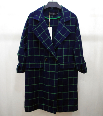 梦卓名m15b45 专柜正品 2015秋装新款女风衣宽松大码格子中长外套