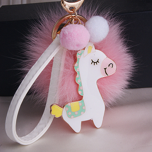 5折起包邮 韩国可爱皮手带小木马狐狸毛球汽车钥匙扣 包挂件链女