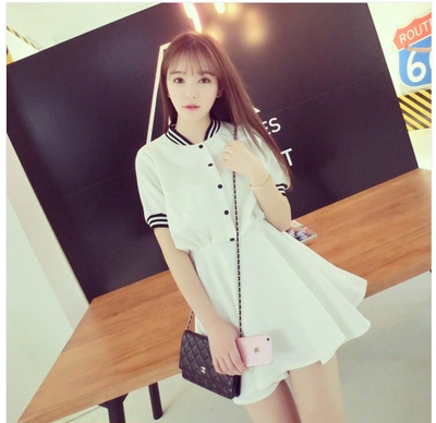 【天天特价】新款学院风学生连衣短裙棒球风雪纺连衣裙女夏公主裙