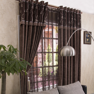 窗帘/窗纱 定制窗帘 > 渴丽雅娜正品现代简约雪尼尔巧克力色大气落地