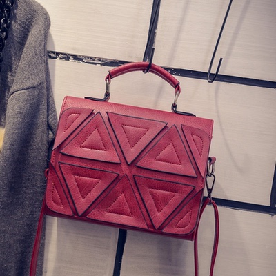 新款潮流时尚休闲三角拼片手提包单肩斜挎包甜美淑女个性女包批发