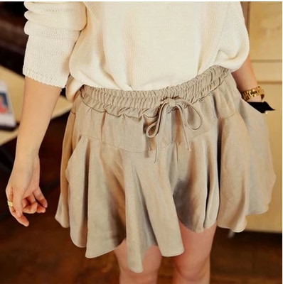 韩版白色松紧腰绑带雪纺女半身裙黑色高腰短裙蓬蓬裙伞裙裤裙夏潮