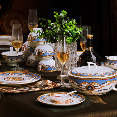 凯尊28头景德镇高档骨瓷餐具套装 盘子 碗 特价销售