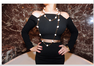 2015狂野性感夜店一字露肩女王网纱拼接超细肩带职业长裙连身裙子