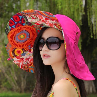韩版可折叠女士夏天遮阳帽太阳帽沙滩帽大沿户外防晒帽子防紫外线