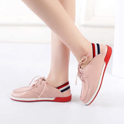百迷2016春新款糖果色女鞋休闲鞋女平底英伦皮鞋系带圆头真皮单鞋