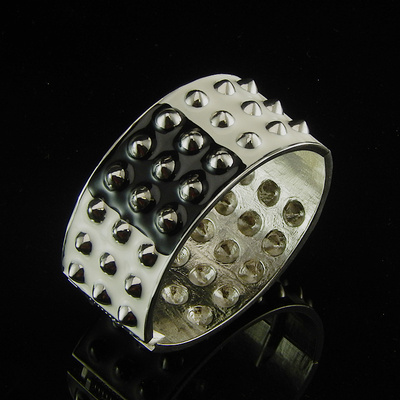 黑白涂漆银色合金铆钉弹簧扣开口欧美风金属手镯手环女男饰品护腕