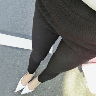 韩版纯黑色口袋褶皱显瘦高腰后拉链九分裤插兜提臀小脚休闲裤子女