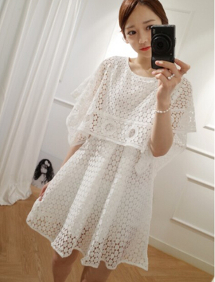5韩国代购正品minsshop 夏季 乳白色甜美透明蕾丝清爽连衣裙
