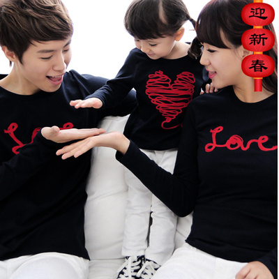[新年价] 15纯棉韩版大码黑色上衣打底衫一家三口家庭装春秋长袖亲子