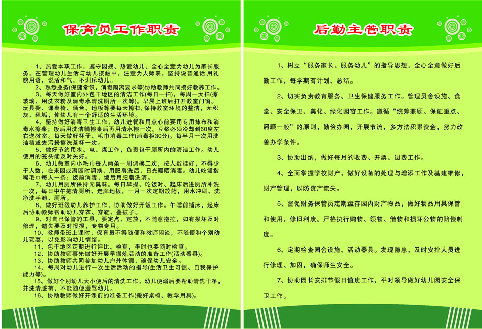 答:公司后勤保障部岗位职责1,协助上级制定行政,后勤总务及安全管理