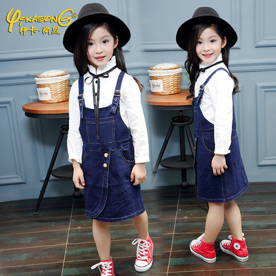 2016新款大童女装时尚女童装韩版春装两件套儿童牛仔套装