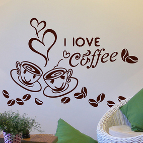 爱咖啡标识图案奶茶店西餐厅休闲吧橱窗玻璃贴画室内墙贴玻璃贴纸