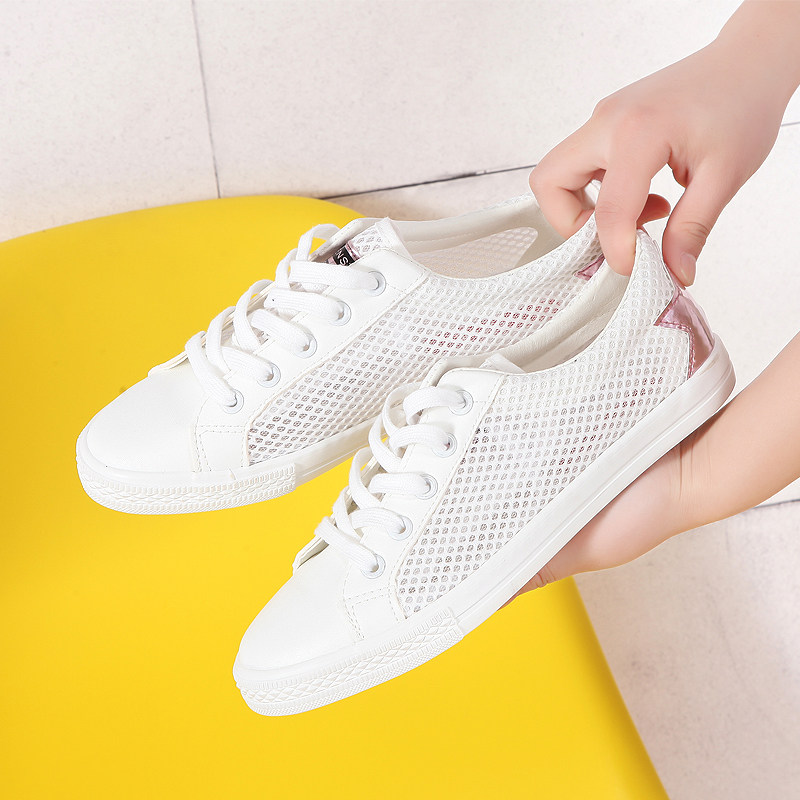 人本夏天网鞋女2017新款透气网面鞋韩版平底百搭网纱镂空鞋小白鞋