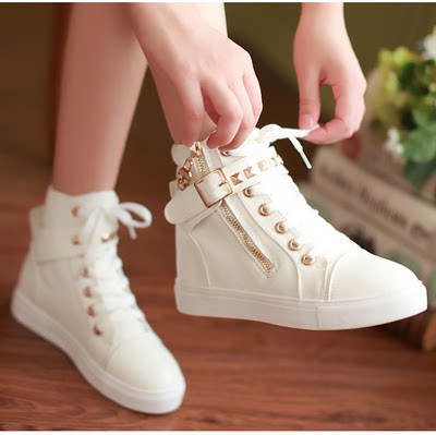 白色帆布鞋女平底鞋女生白球鞋少女板鞋初高中学生高帮帆布鞋单鞋