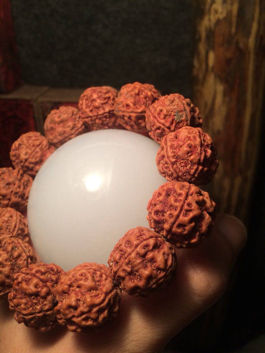 正宗尼泊尔 五瓣大金刚菩提子 红皮爆肉矮桩双龙纹手串 高密原籽