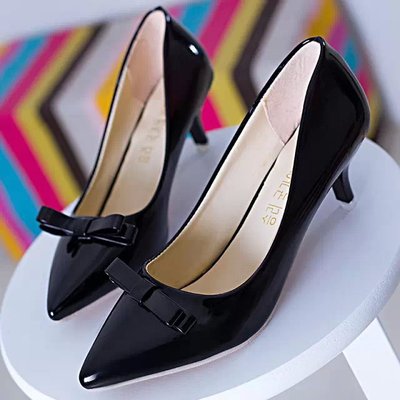 2016春季新款尖头高跟细跟中跟单鞋女浅口矮跟低跟蝴蝶结红色婚鞋