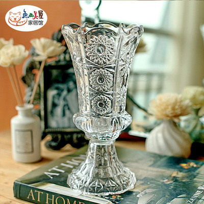 华美巴洛克水晶玻璃花瓶无铅雕花透明玻璃客厅创意花瓶