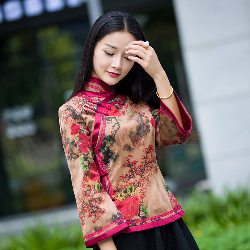 华族经典秋冬新款真丝夹棉加厚唐装旗袍外套 中式复古女丝绒显瘦