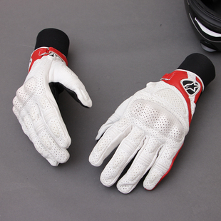 jf-moto春夏季机车头层牛皮隐形护具手套透气散热全指骑士手套