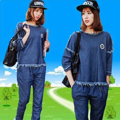 [2016新 品牌女装2016春季韩版时尚大码牛仔服休闲运动套装春装旅游