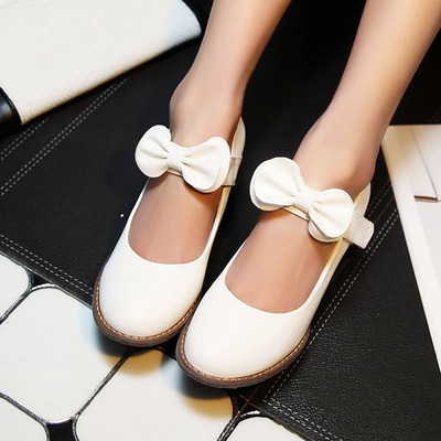 蝴蝶结搭扣粗跟中跟公主鞋浅口单鞋日系春秋装学生鞋伴娘鞋女鞋子