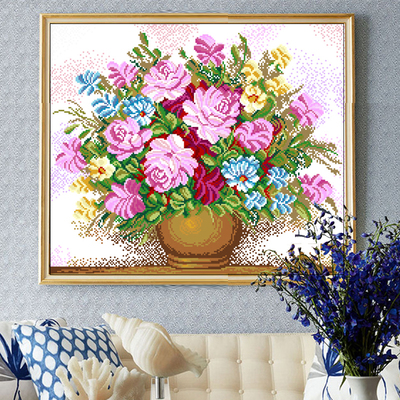 5d钻石画玫瑰花瓶贴钻十字绣新款植物花卉结婚钻石绣圆钻客厅卧室