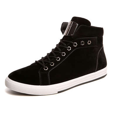 春秋新款男士系带高邦男鞋冬季鞋子高帮板鞋休闲韩版中帮潮鞋黑色