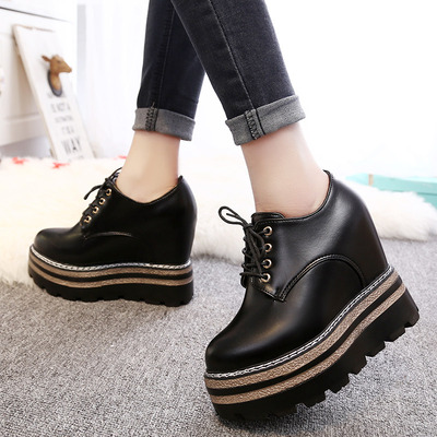 2016春秋12cm厚底松糕鞋运动女鞋内增高系带休闲鞋单鞋潮流低帮鞋