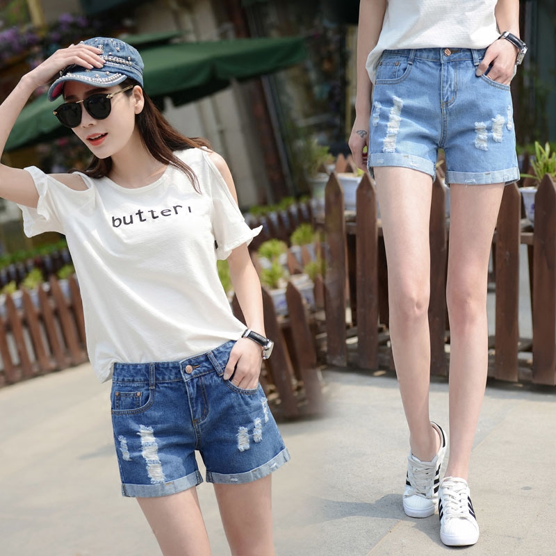 薄款三分裤女夏牛仔裤韩版外穿破洞百搭女生卷边宽松学生短裤超薄