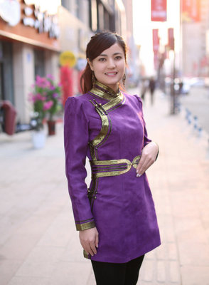 新款蒙古族服装女生活装 仿鹿皮女士蒙古袍 蒙古元素时尚蒙古服