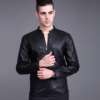 [新品特价] 西域沙漠英伦男装秋季休闲机车皮夹克外套韩版修身立领