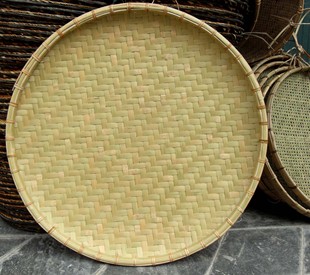 纯手工天然竹编无孔圆簸箕幼儿园精品绘画匾农家乐装饰招牌可定制