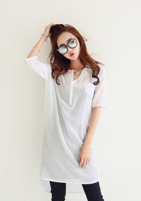 2015夏季韩国代购正品wingsmall女装新款透视凉快长版t恤