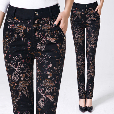 [即将涨价] 2015秋冬季女装新款花裤子小脚裤加绒加厚长裤高腰大码