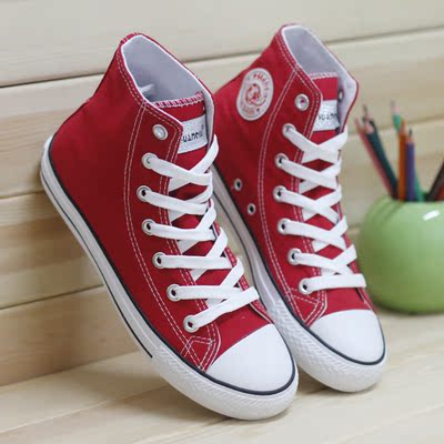 [正品特价] 包邮环球正品春季休闲平底单鞋 红色高帮系带帆布鞋 时尚