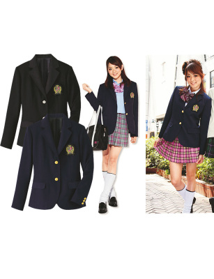 高品制定做经典款冬季日本高校女生校服外套班服黑色和蓝黑色