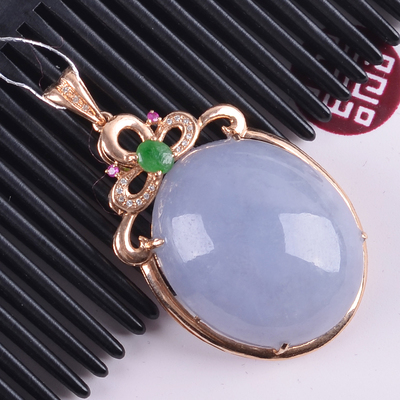 翠顺正品玉石挂件 天然缅甸18k金镶钻翡翠紫罗兰吊坠证69261