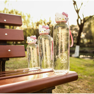茶杯hello 便携可爱茶杯 kitty玻璃水杯 茶杯女生带盖 创意水杯子儿童