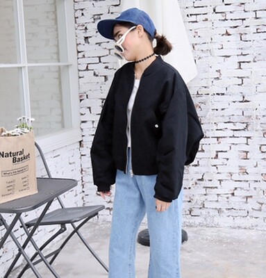 2015秋冬新款 韩国大牌廓形加厚皱褶蝙蝠袖磨毛夹克外套女