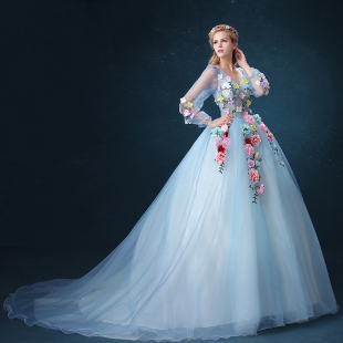 2015展会新款影楼主题服装情侣写真摄影拍照婚纱花仙子拖尾演出服