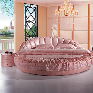 真皮床 田园时尚皮艺圆床音响圆床双人床公主床婚床水床 真皮软床
