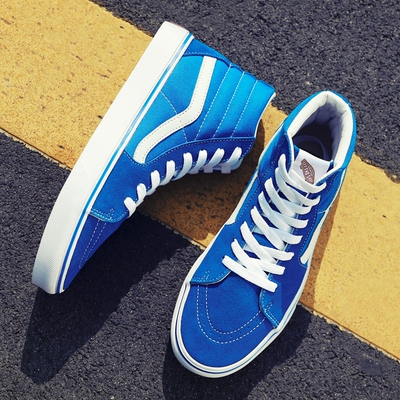 vansu旗舰店1966新款正品高帮板鞋白蓝白滑板男鞋女鞋蓝色vansυ