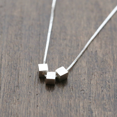 s925纯银简约方形小银块短款锁骨链女 韩国百塔挂饰项链银饰品