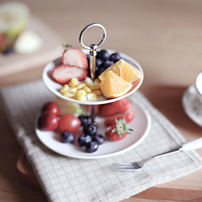 陶瓷双层创意果盘点心盘 欧式下午茶蛋糕盘饼干盘零食盘子 干果盘