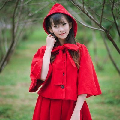 萌腐社jane marple小红帽毛呢小斗篷日系森林系披肩萌妹短外套