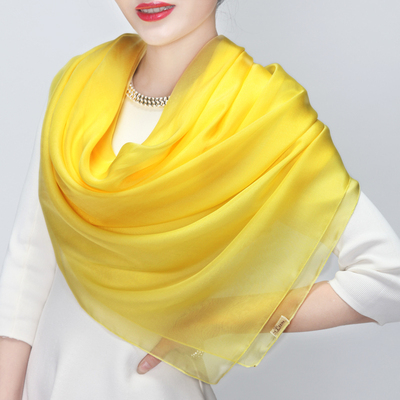 scarf 韩版 黄色丝巾高档真丝围巾 桑蚕丝女款两用沙滩巾防晒披肩 夏