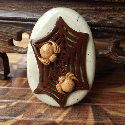 珍藏精品海洋玛瑙项链坠雕刻蜘蛛天然水晶吊坠男女知足常乐把玩件